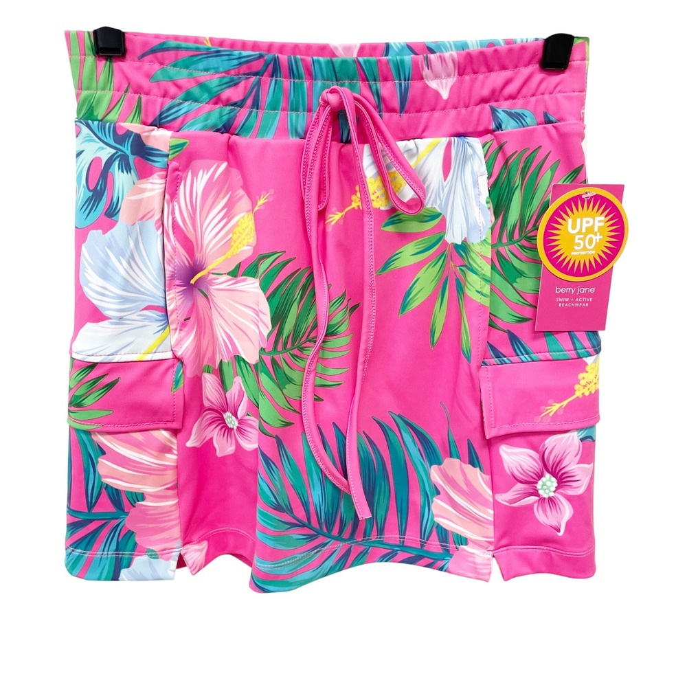 Berry Jane Women's Pink Tropical Floral UPF 50+ Swim Skort Size Small